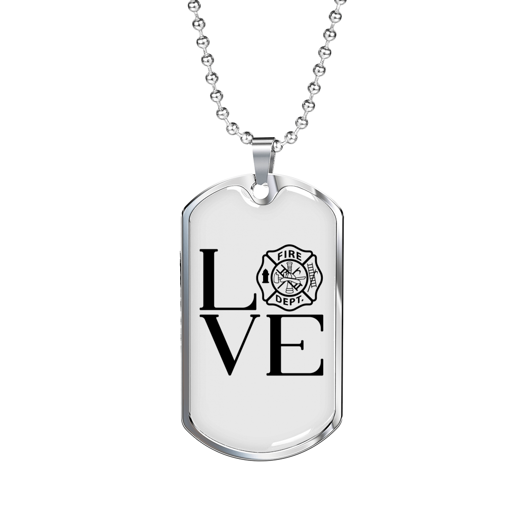 Love Fire Department Firefighter Gift Stainless Steel or 18k Gold Dog Tag 24" Chain-Express Your Love Gifts