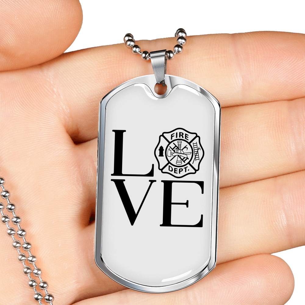 Love Fire Department Firefighter Gift Stainless Steel or 18k Gold Dog Tag 24" Chain-Express Your Love Gifts