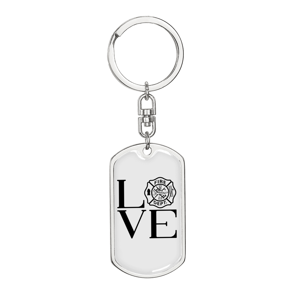 Love Fire Department Firefighter Keychain Stainless Steel or 18k Gold Dog Tag Keyring-Express Your Love Gifts