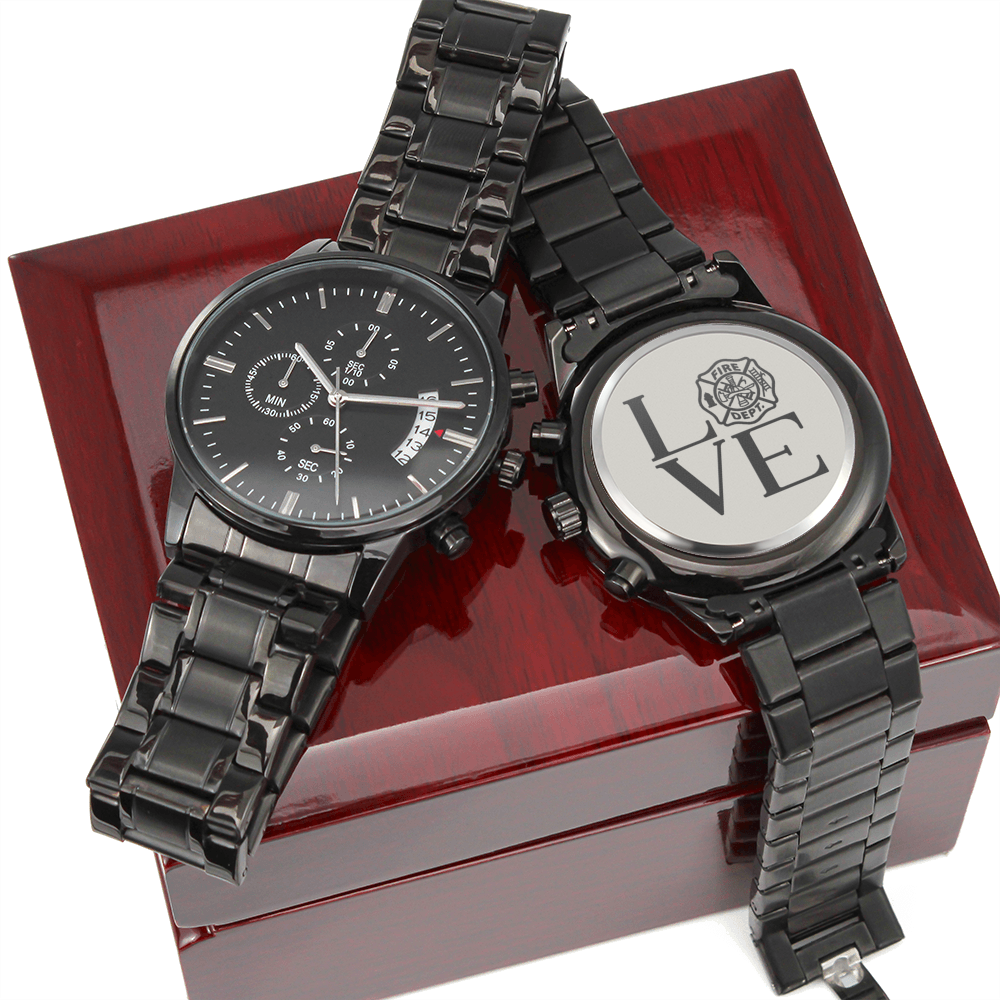 Love Fire Dept Engraved Multifunction Analog Stainless Steel Chronograph Men's Watch W Copper Dial-Express Your Love Gifts