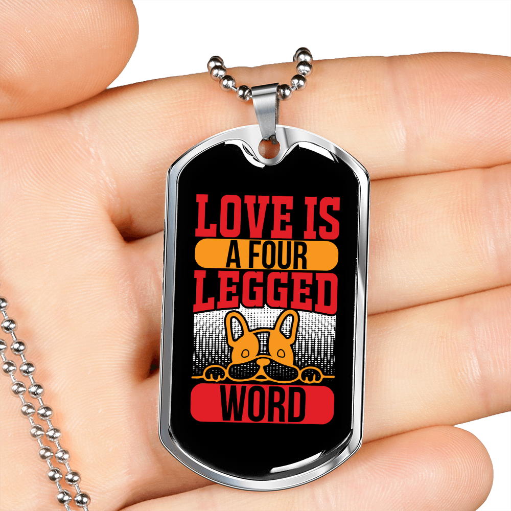 Love Four Legged Necklace Stainless Steel or 18k Gold Dog Tag 24" Chain-Express Your Love Gifts