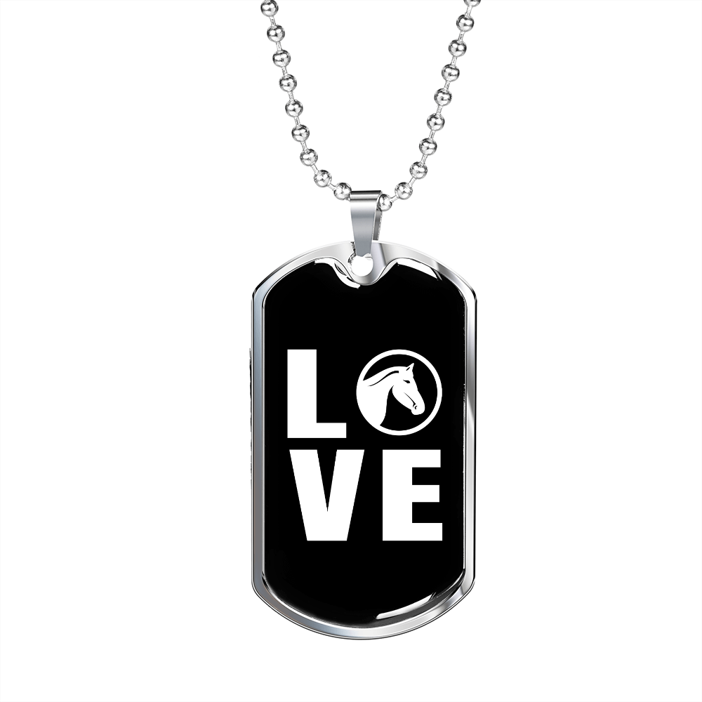 LOVE Horse Necklace Stainless Steel or 18k Gold Dog Tag 24" Chain-Express Your Love Gifts