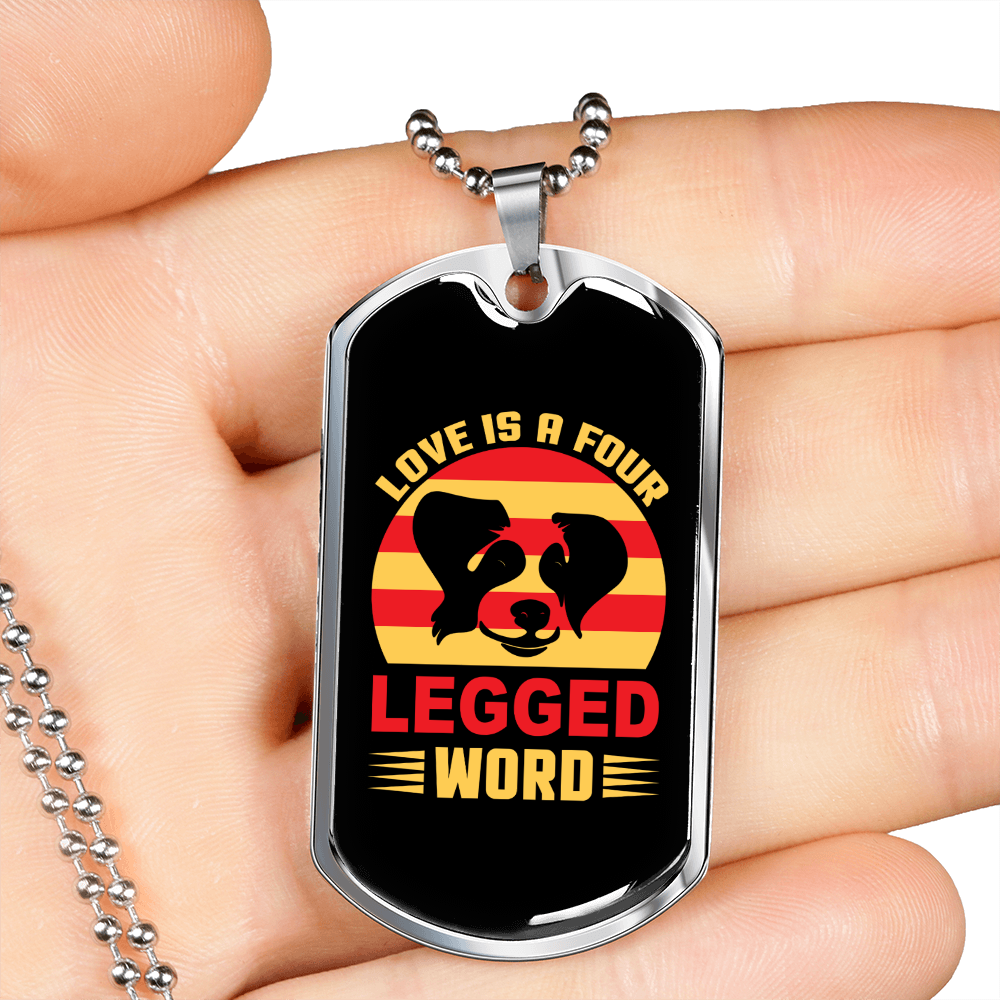 Love is a Four Legged Word Head Yellow Necklace Stainless Steel or 18k Gold Dog Tag 24" Chain-Express Your Love Gifts