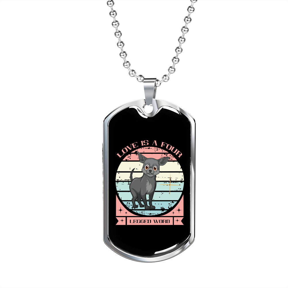 Love is a Four Legged Word Pink Necklace Stainless Steel or 18k Gold Dog Tag 24" Chain-Express Your Love Gifts