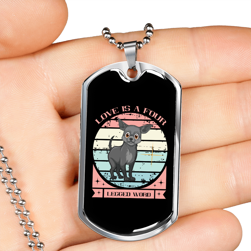 Love is a Four Legged Word Pink Necklace Stainless Steel or 18k Gold Dog Tag 24" Chain-Express Your Love Gifts