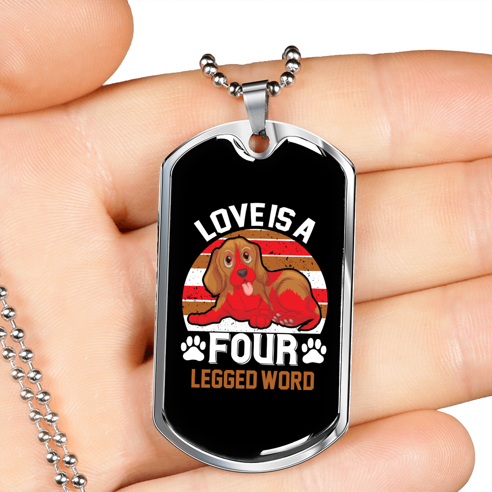 Love is a Four Legged Word Red Necklace Stainless Steel or 18k Gold Dog Tag 24" Chain-Express Your Love Gifts