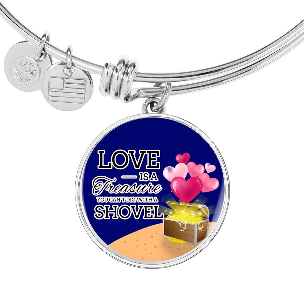 Love Is A Treasure Circle Pendant Bangle Bracelet Stainless Steel or 18k Gold-Express Your Love Gifts