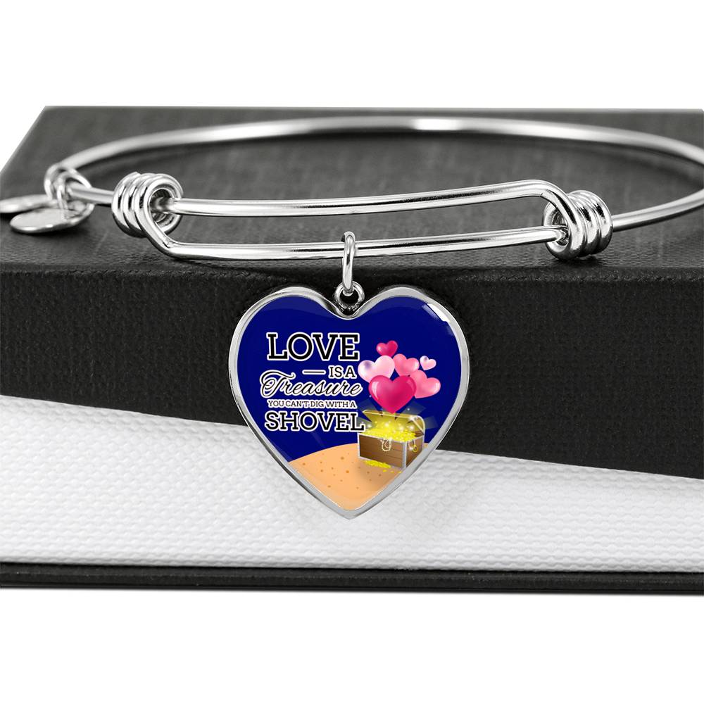 Love Is A Treasure Heart Bangle Stainless Steel or 18k Gold 18-22"-Express Your Love Gifts