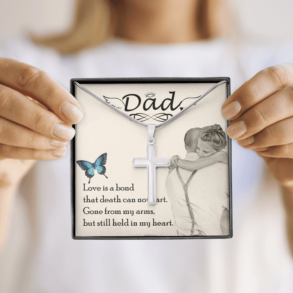 Love is Bond Dad Memorial Gift Dad Memorial Cross Necklace Sympathy Gift Loss of Father Condolence Message Card-Express Your Love Gifts