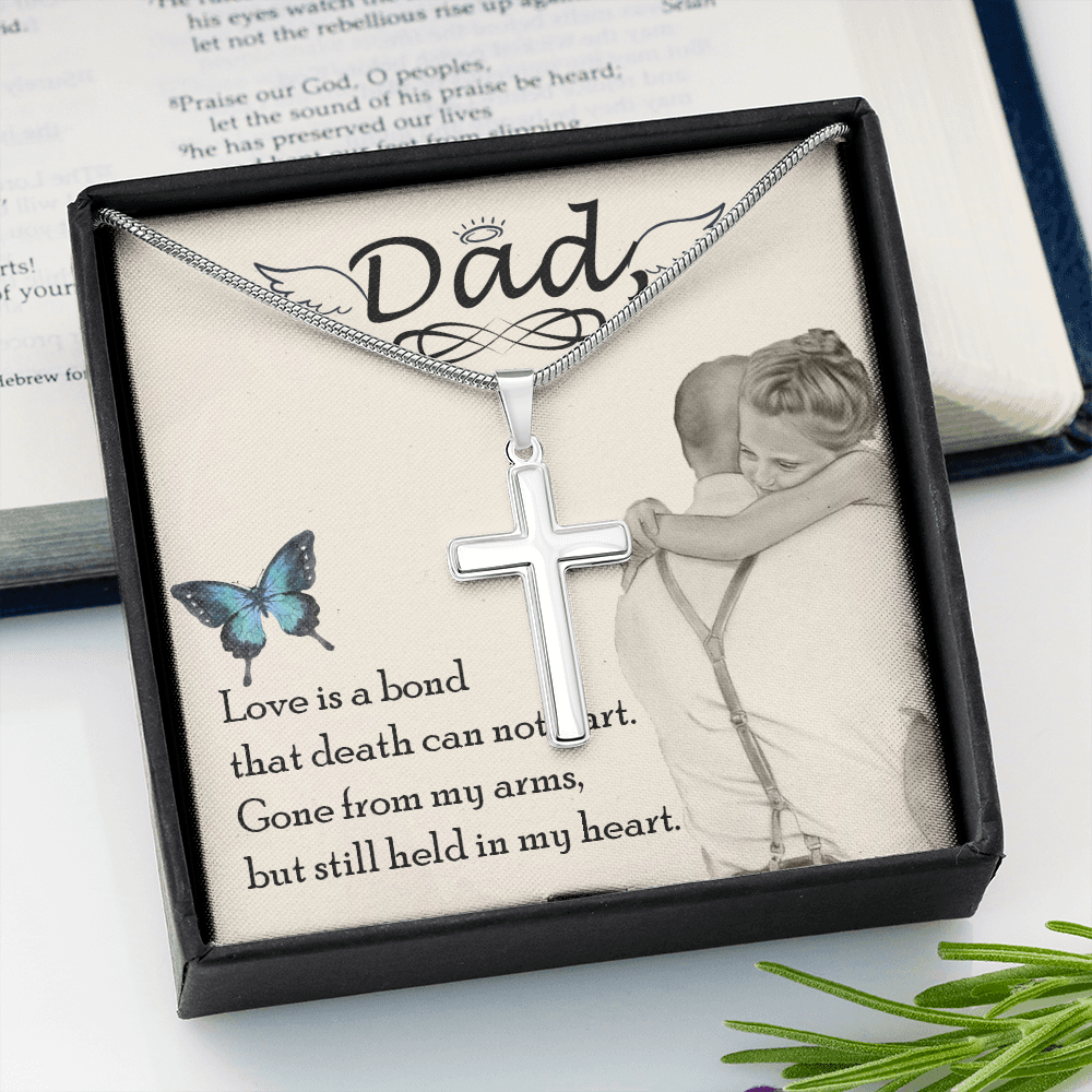 Love is Bond Dad Memorial Gift Dad Memorial Cross Necklace Sympathy Gift Loss of Father Condolence Message Card-Express Your Love Gifts