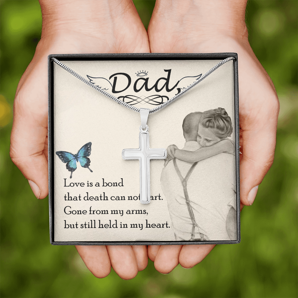 Love is Bond Dad Memorial Gift Dad Memorial Cross Necklace Sympathy Gift Loss of Father Condolence Message Card-Express Your Love Gifts