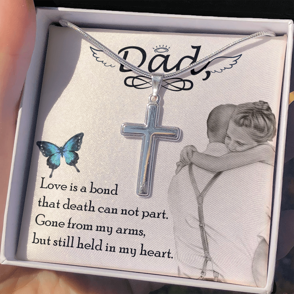 Love is Bond Dad Memorial Gift Dad Memorial Cross Necklace Sympathy Gift Loss of Father Condolence Message Card-Express Your Love Gifts
