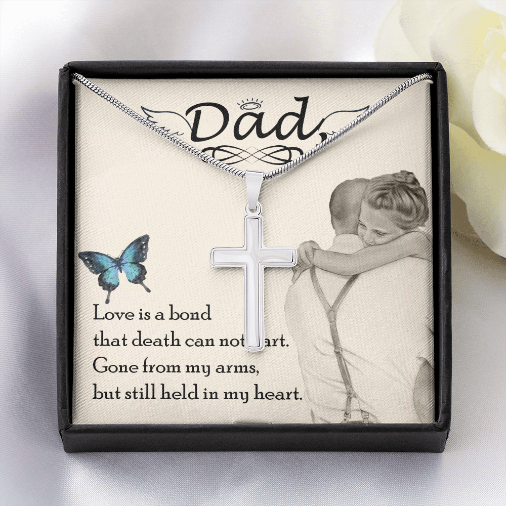 Love is Bond Dad Memorial Gift Dad Memorial Cross Necklace Sympathy Gift Loss of Father Condolence Message Card-Express Your Love Gifts