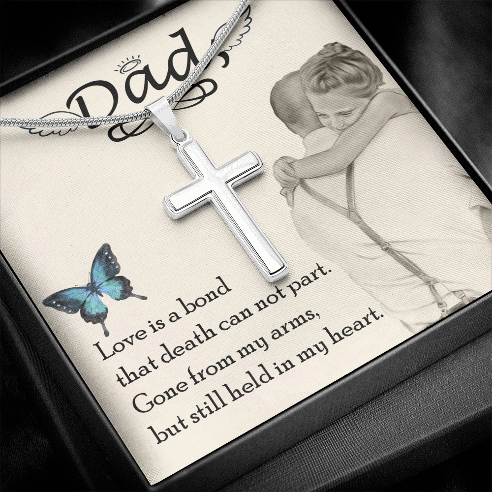 Love is Bond Dad Memorial Gift Dad Memorial Cross Necklace Sympathy Gift Loss of Father Condolence Message Card-Express Your Love Gifts
