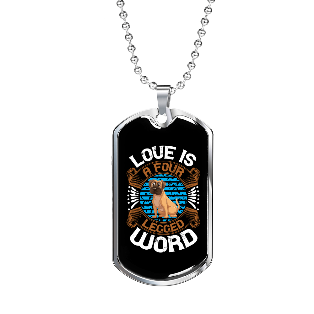 Love is Four Legged Word White Necklace Stainless Steel or 18k Gold Dog Tag 24" Chain-Express Your Love Gifts