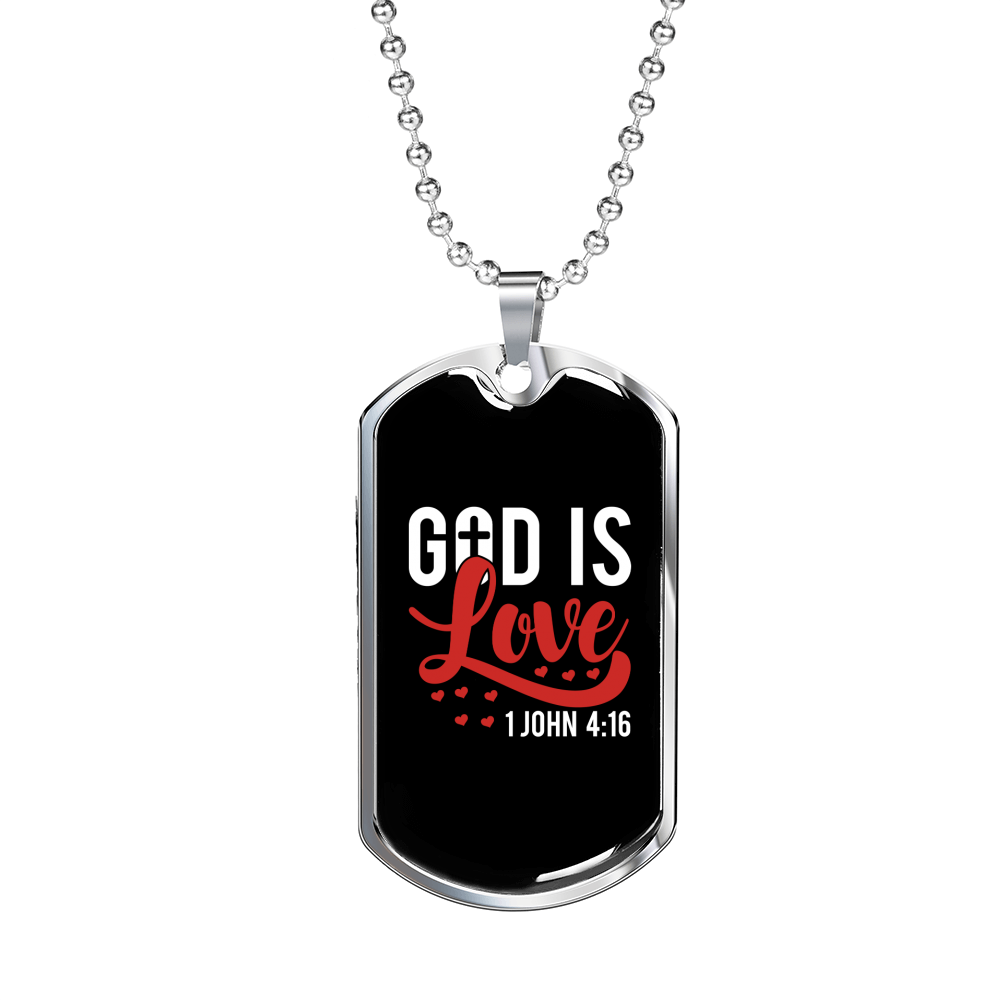 Love Is God Christian Necklace Stainless Steel or 18k Gold Dog Tag 24" Chain-Express Your Love Gifts