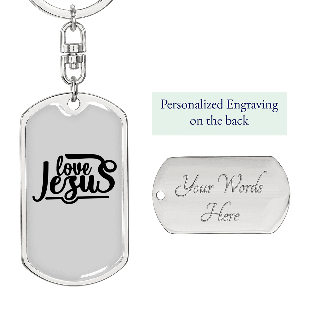 Love Jesus Christian Keychain Stainless Steel or 18k Gold Dog Tag Keyring-Express Your Love Gifts