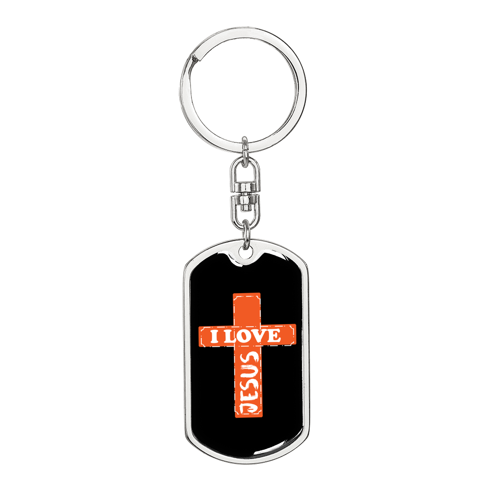 Love Jesus Cross Keychain Stainless Steel or 18k Gold Dog Tag Keyring-Express Your Love Gifts