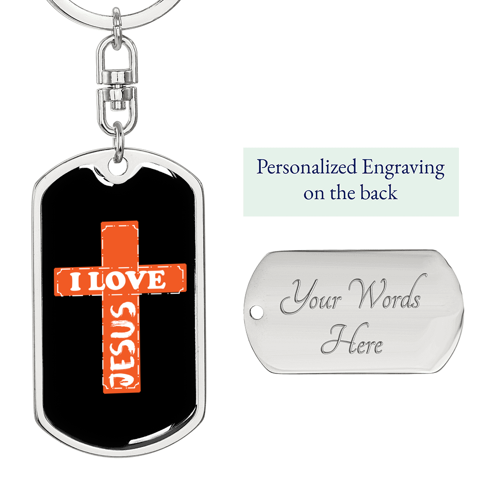 Love Jesus Cross Keychain Stainless Steel or 18k Gold Dog Tag Keyring-Express Your Love Gifts