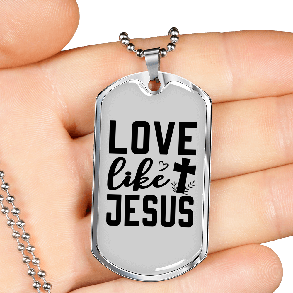 Love Jesus Like Christian Necklace Stainless Steel or 18k Gold Dog Tag 24" Chain-Express Your Love Gifts