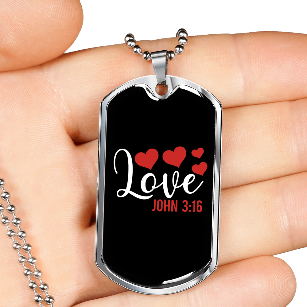 Love John 3:16 Christian Necklace Stainless Steel or 18k Gold Dog Tag 24" Chain-Express Your Love Gifts