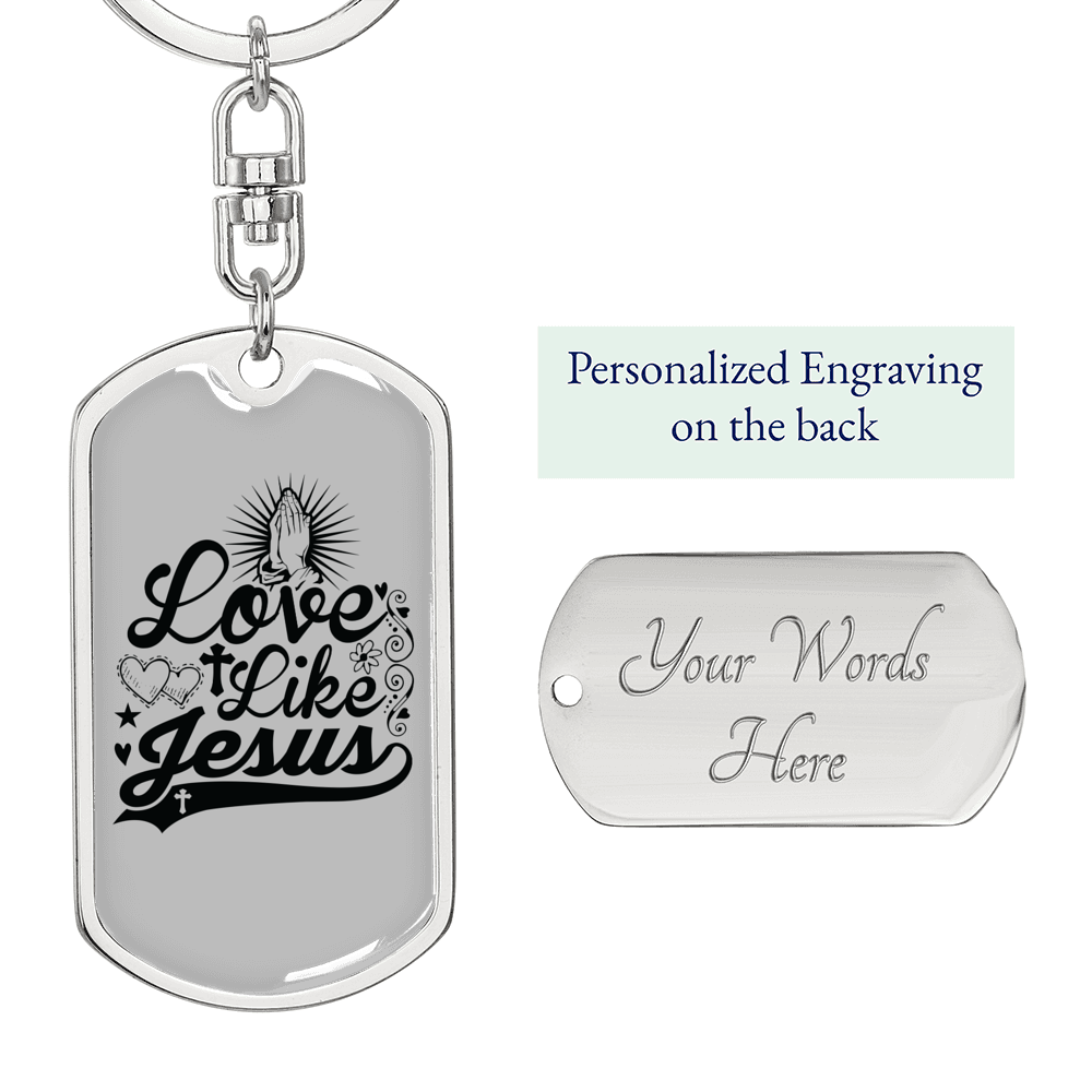 Love Like Jesus Cross Christian Keychain Stainless Steel or 18k Gold Dog Tag Keyring-Express Your Love Gifts