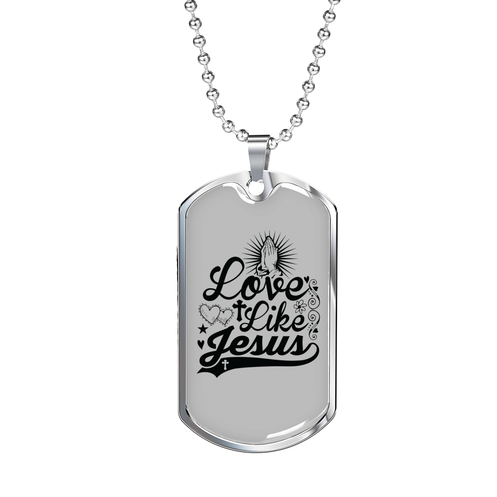 Love Like Jesus Cross Christian Necklace Stainless Steel or 18k Gold Dog Tag 24" Chain-Express Your Love Gifts