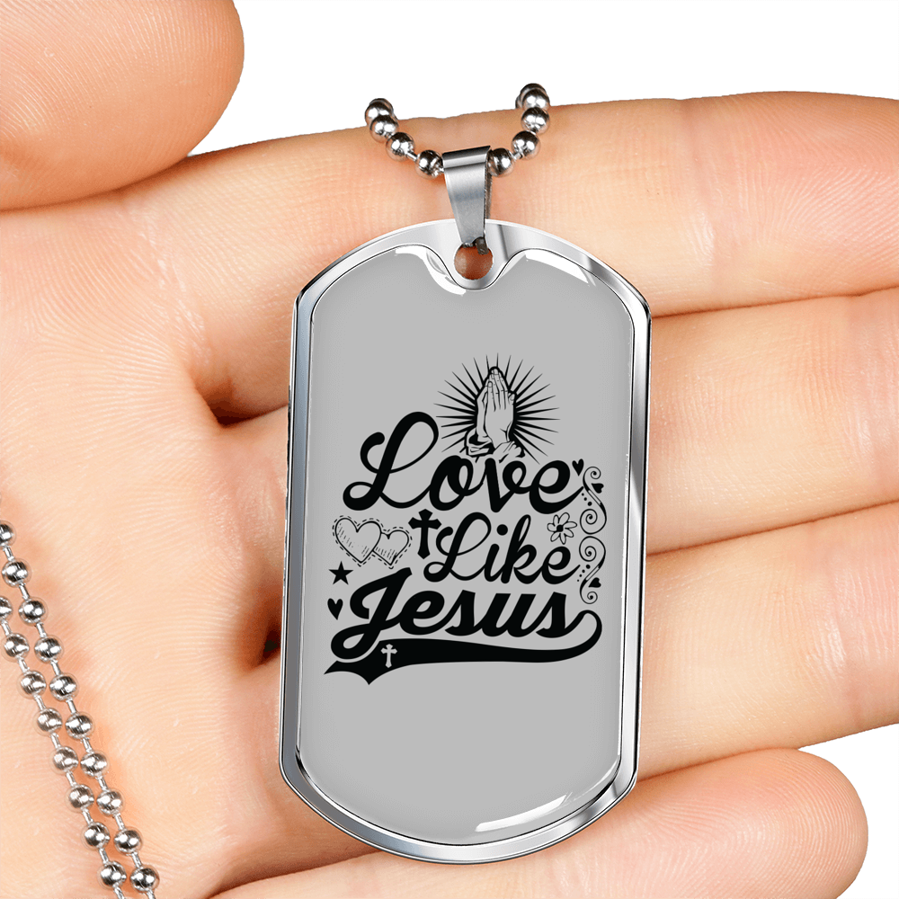 Love Like Jesus Cross Christian Necklace Stainless Steel or 18k Gold Dog Tag 24" Chain-Express Your Love Gifts