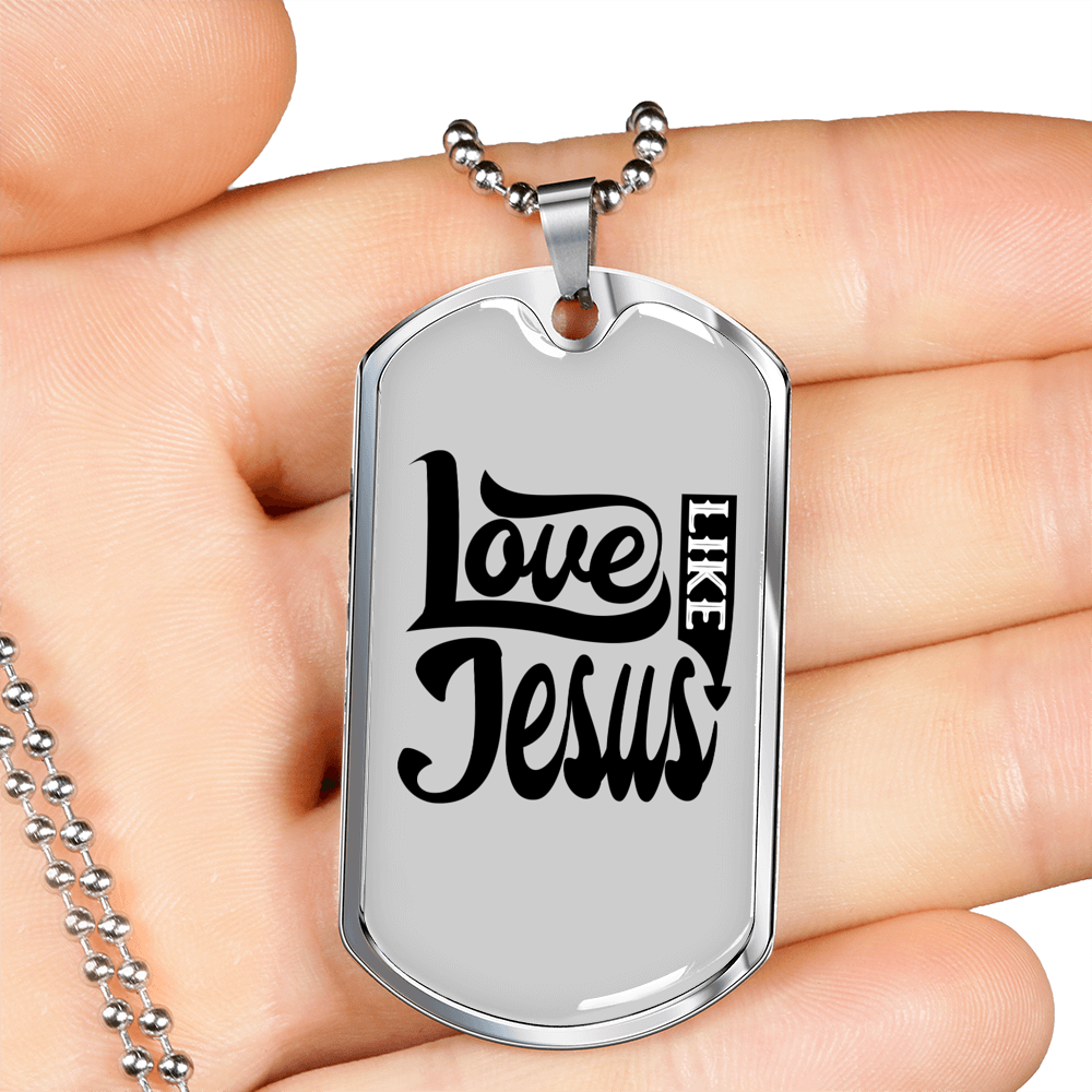 Love Like Jesus Design Christian Necklace Stainless Steel or 18k Gold Dog Tag 24" Chain-Express Your Love Gifts