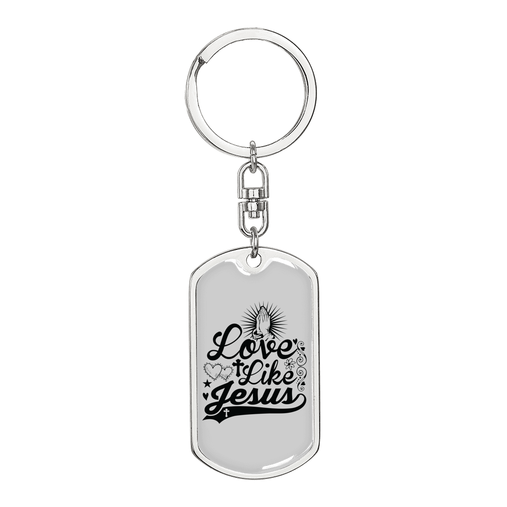 Love Like Jesus Prayer Christian Keychain Stainless Steel or 18k Gold Dog Tag Keyring-Express Your Love Gifts