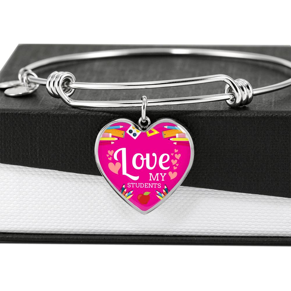 Love My Students Teacher Appreciation Gift Heart Bangle Stainless Steel or 18k Gold 18-22"-Express Your Love Gifts