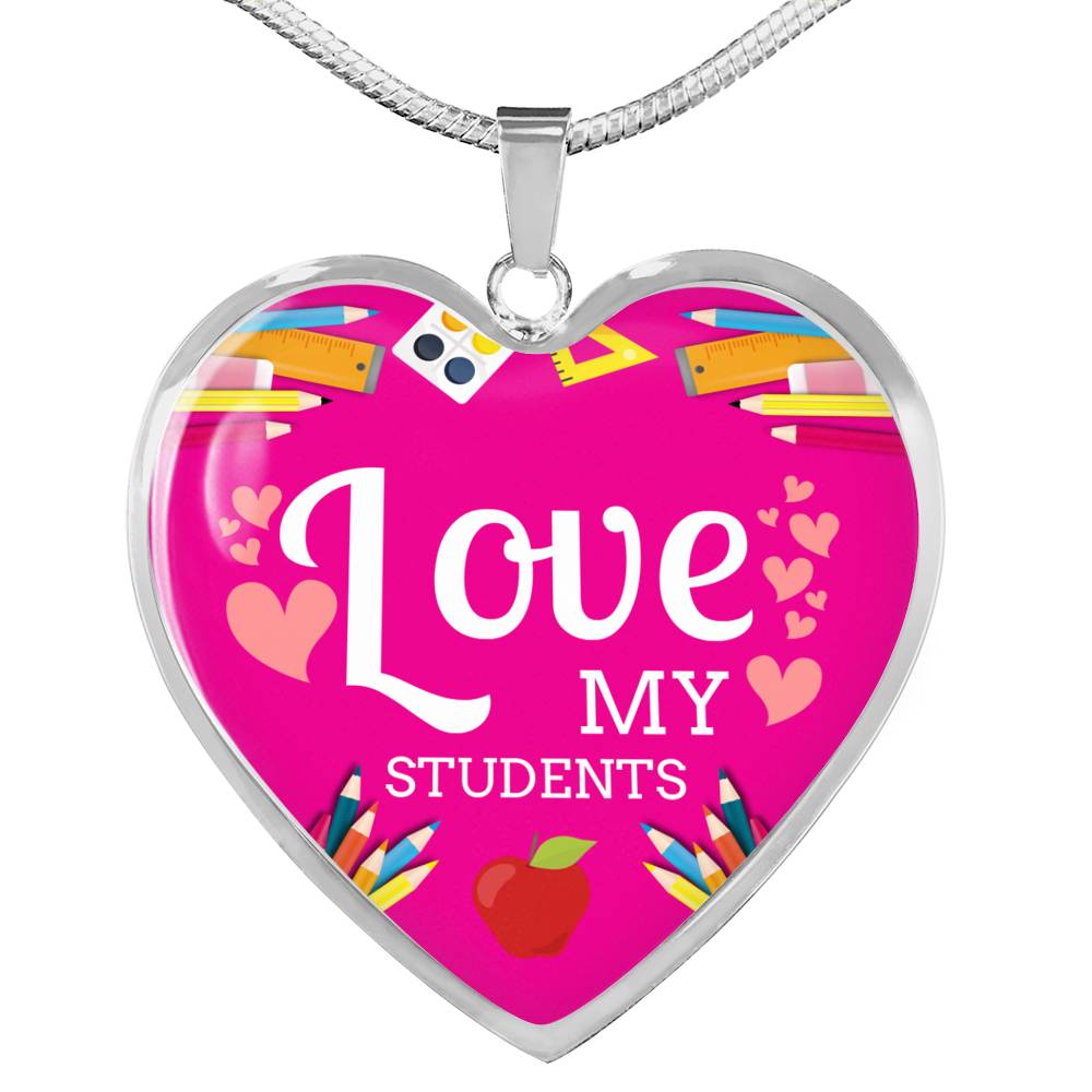 Love My Students Teacher Appreciation Gift Necklace Stainless Steel or 18k Gold Heart Pendant 18-22"-Express Your Love Gifts