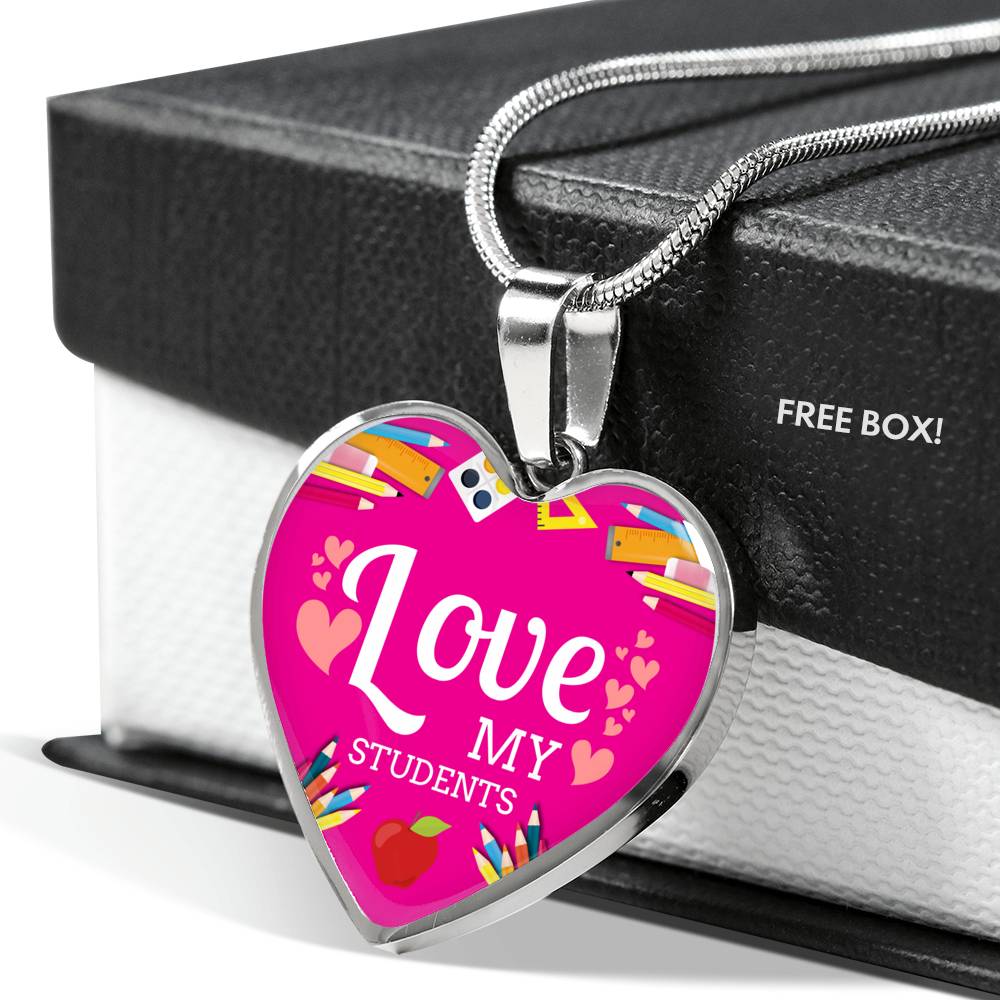 Love My Students Teacher Appreciation Gift Necklace Stainless Steel or 18k Gold Heart Pendant 18-22"-Express Your Love Gifts