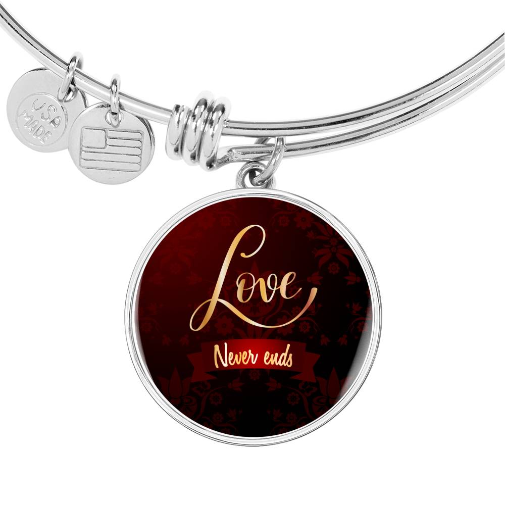 Love Never Ends Circle Pendant Bangle Stainless Steel or 18k Gold 18-22"-Express Your Love Gifts
