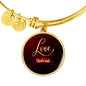 Love Never Ends Circle Pendant Bangle Stainless Steel or 18k Gold 18-22"-Express Your Love Gifts