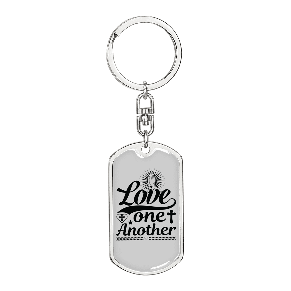 Love One Another Prayer Christian Keychain Stainless Steel or 18k Gold Dog Tag Keyring-Express Your Love Gifts
