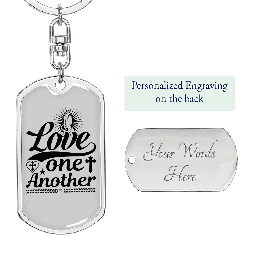 Love One Another Prayer Christian Keychain Stainless Steel or 18k Gold Dog Tag Keyring-Express Your Love Gifts