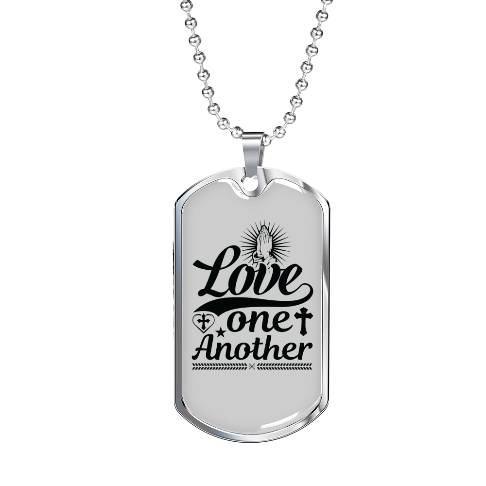 Love One Another Prayer Christian Necklace Stainless Steel or 18k Gold Dog Tag 24" Chain-Express Your Love Gifts