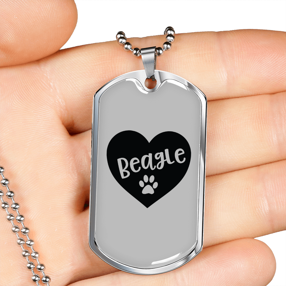Love Paws Beagle Necklace Stainless Steel or 18k Gold Dog Tag 24" Chain-Express Your Love Gifts