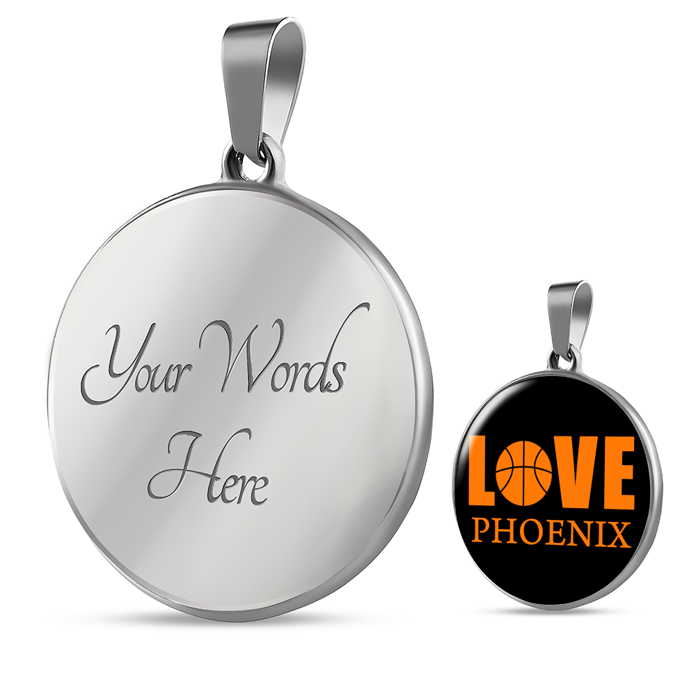 Love Phoenix Basketball Necklace Circle Pendant Stainless Steel or 18k Gold 18-22-Express Your Love Gifts