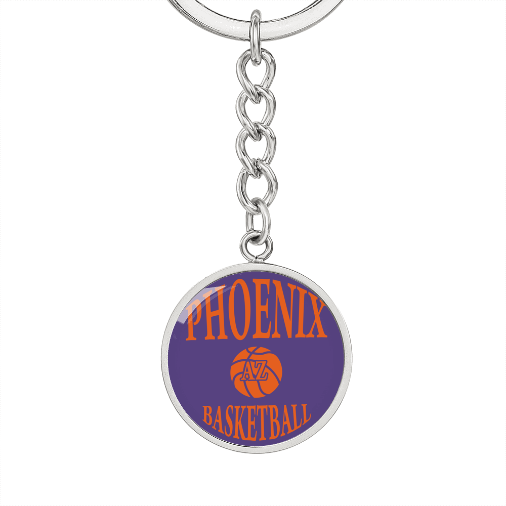 Love Phoenix Basketball Purple Circle Keychain Stainless Steel or 18k Gold Pendant-Express Your Love Gifts