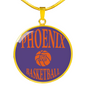 Love Phoenix Basketball Purple Necklace Circle Pendant Stainless Steel or 18k Gold 18-22-Express Your Love Gifts
