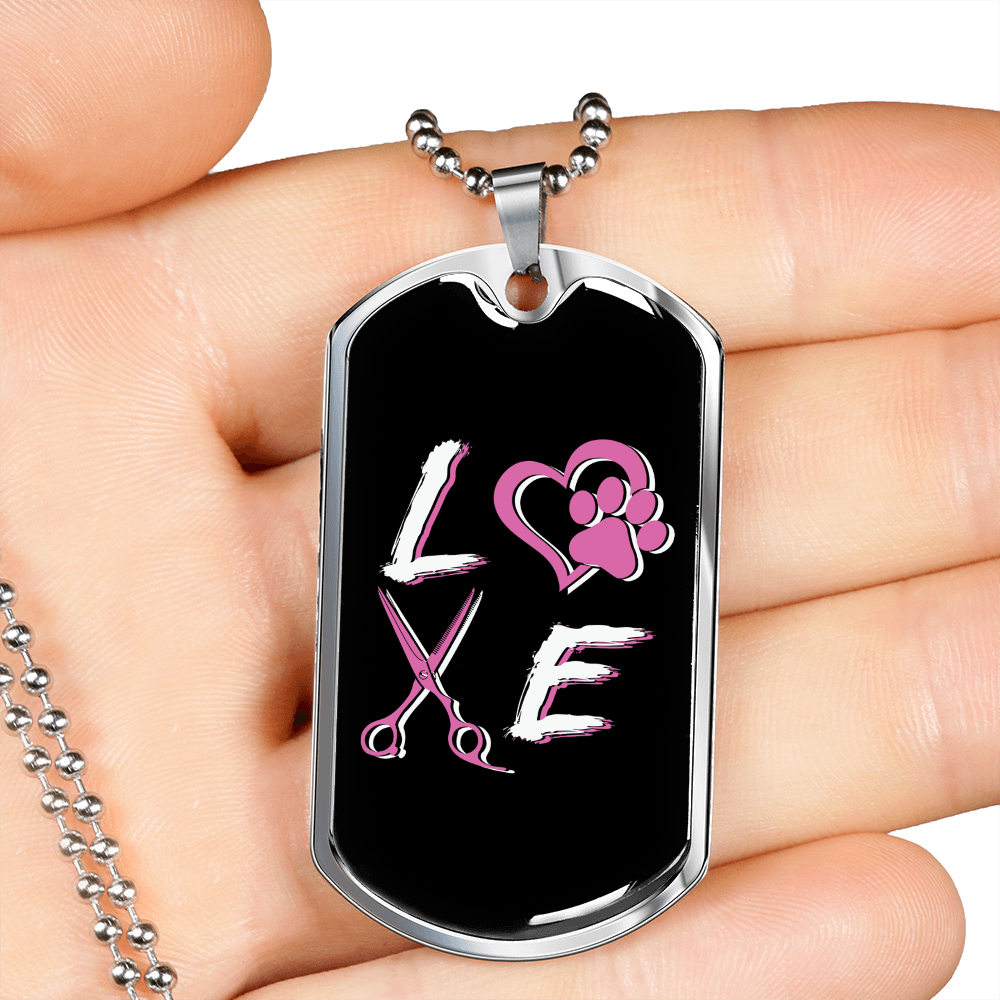 Love Pink Necklace Stainless Steel or 18k Gold Dog Tag 24" Chain-Express Your Love Gifts