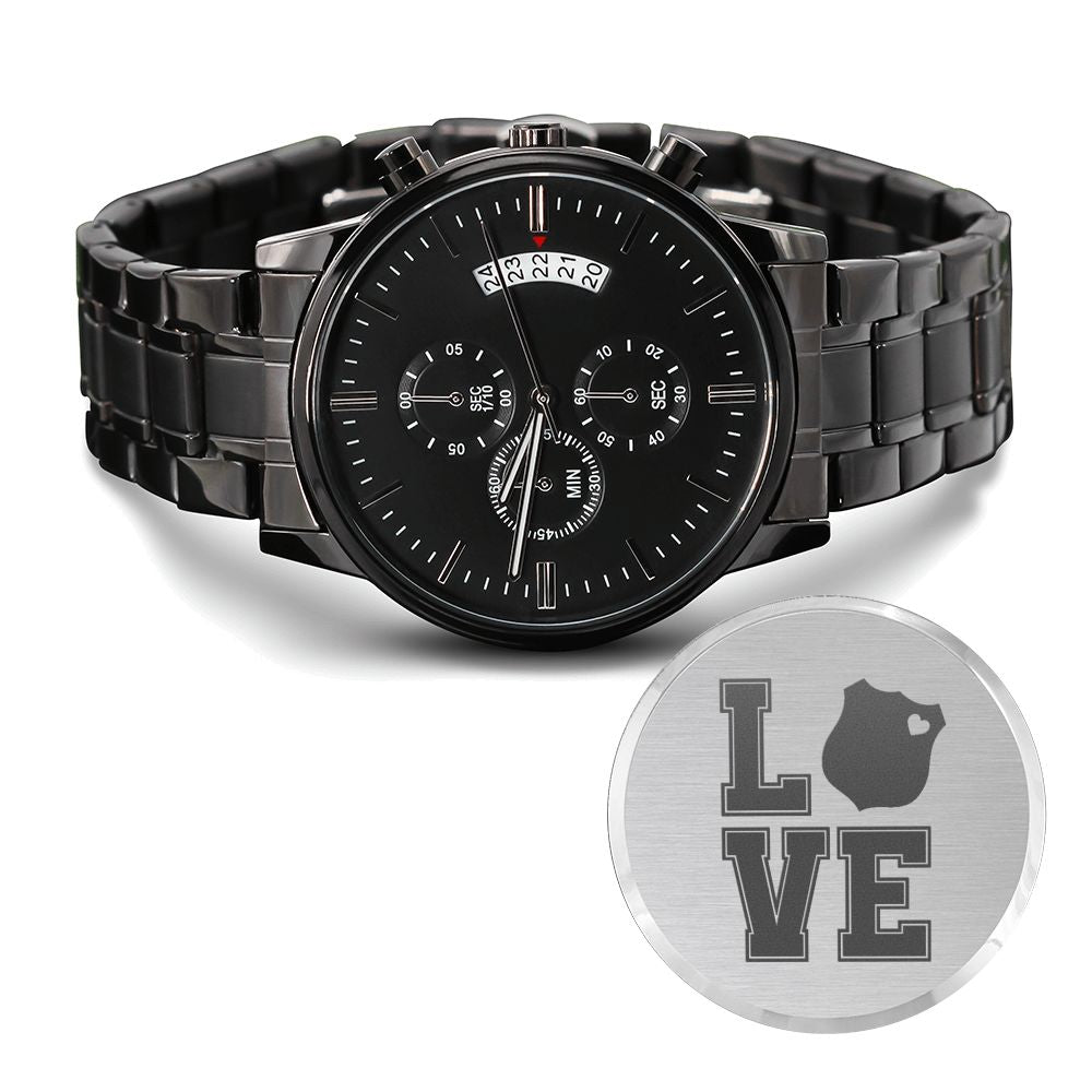Love Police Engraved Multifunction Policeman Men's Watch Stainless Steel W Copper Dial-Express Your Love Gifts