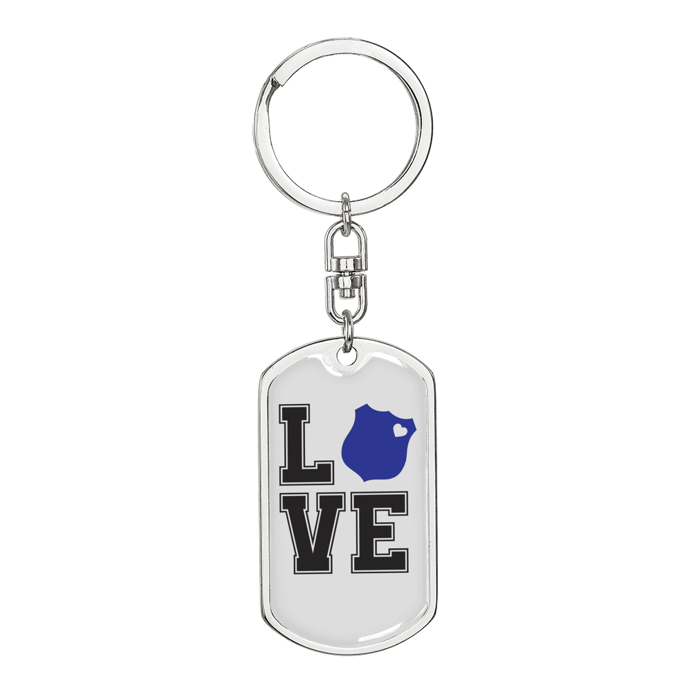 Love Police Keychain Stainless Steel or 18k Gold Dog Tag Keyring-Express Your Love Gifts