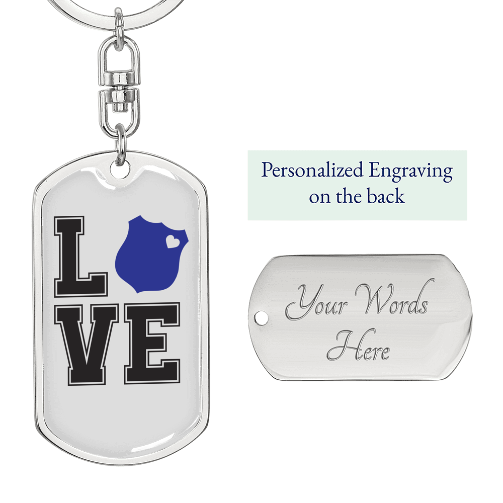 Love Police Keychain Stainless Steel or 18k Gold Dog Tag Keyring-Express Your Love Gifts