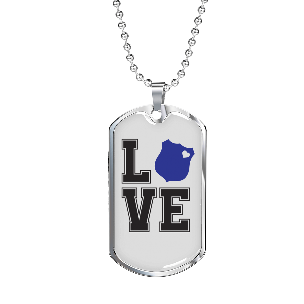 Love Police Necklace Stainless Steel or 18k Gold Dog Tag 24"-Express Your Love Gifts