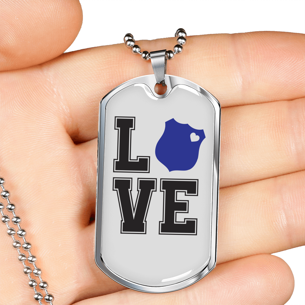 Love Police Necklace Stainless Steel or 18k Gold Dog Tag 24"-Express Your Love Gifts