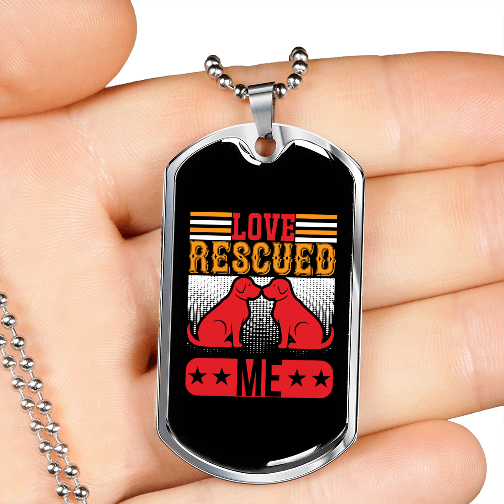 Love Rescued Me Necklace Stainless Steel or 18k Gold Dog Tag 24" Chain-Express Your Love Gifts