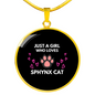 Love Sphynx Cat Circle Necklace Stainless Steel or 18k Gold 18-22"-Express Your Love Gifts